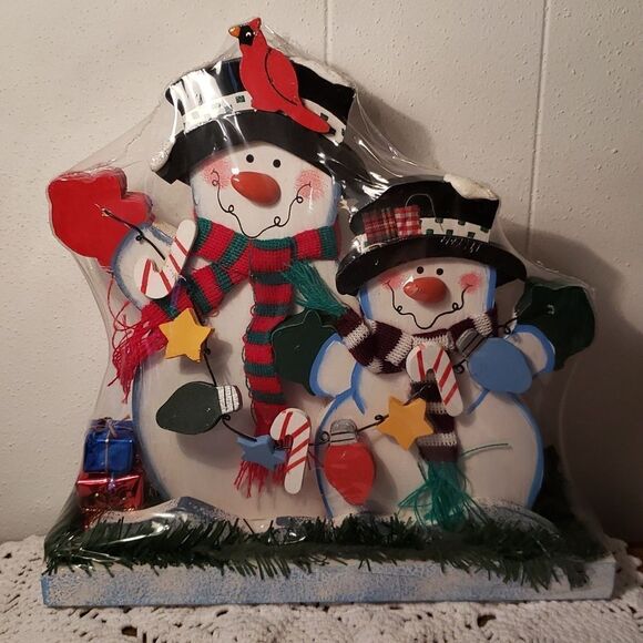 So Cute! NWT Wooden Snowman Stand Up Decor - Picture 1 of 2